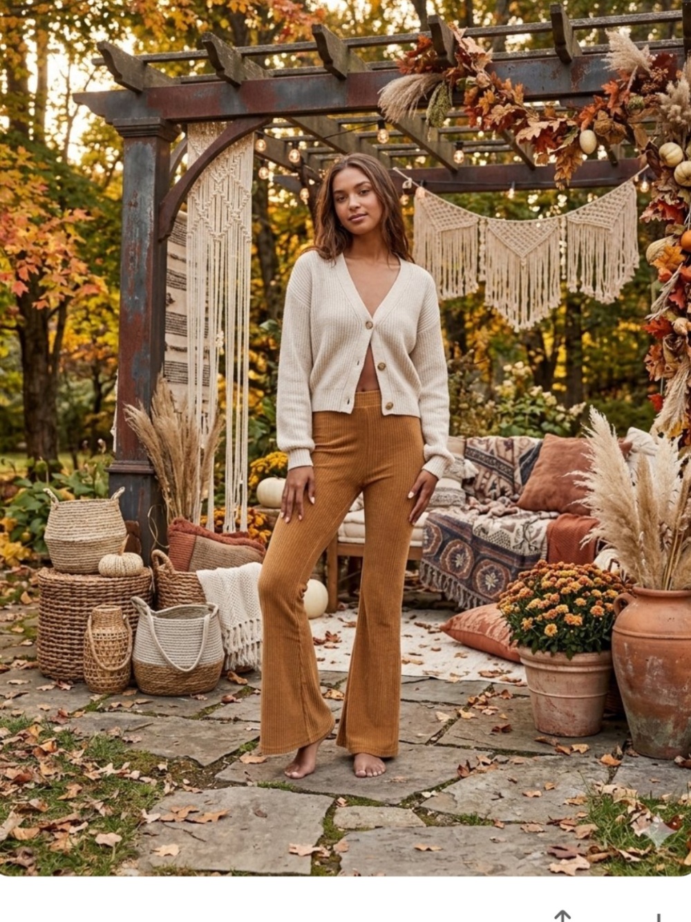 Aerie Groove-On Rib Velour Flare Pants Rusty Tan Sz S